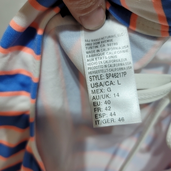 SPLENDID BLUE & NEON ORANGE STRIPED ONE PIECE SWIMSUIT, SZ LARGE, SUPER CUTE! - Picture 7 of 9